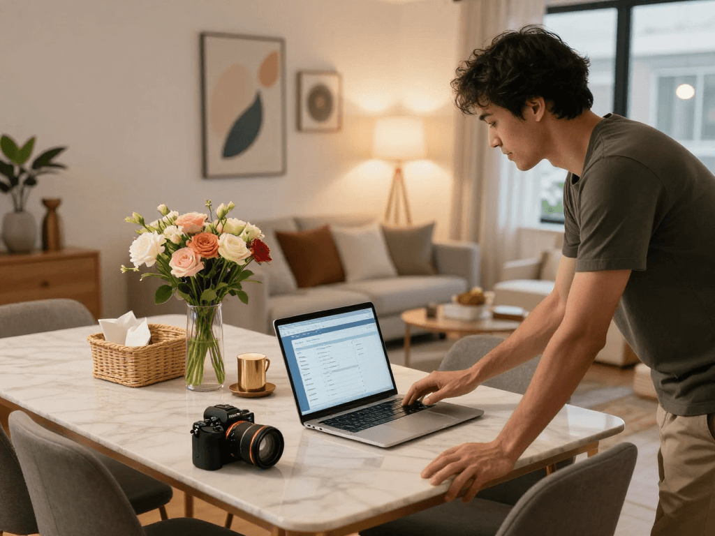 Welcoming Airbnb host preparing for guests, highlighting how much does airbnb take from hosts in 2026.