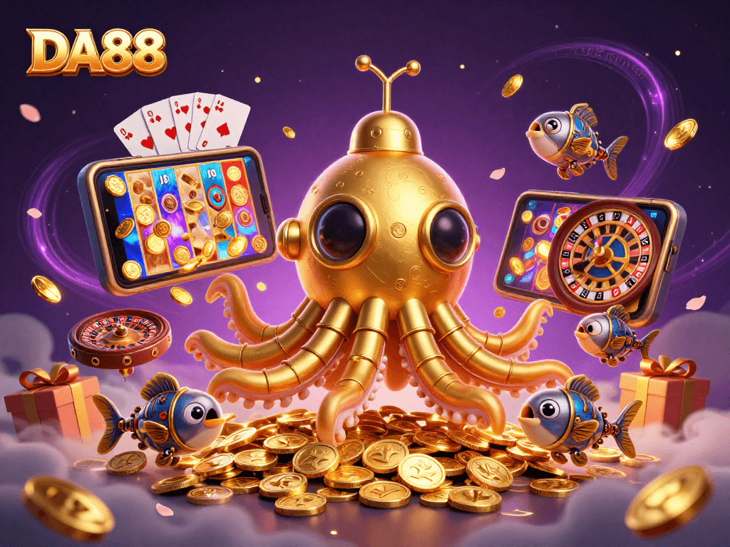 Experience thrilling wins with DA88 in this exciting casino adventure illustration.