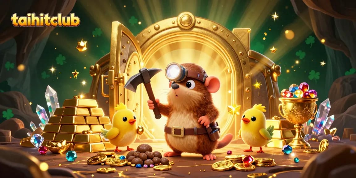Engage with taihitclub's 3D cartoon treasure hunter, showcasing gold mining and casino treasures.