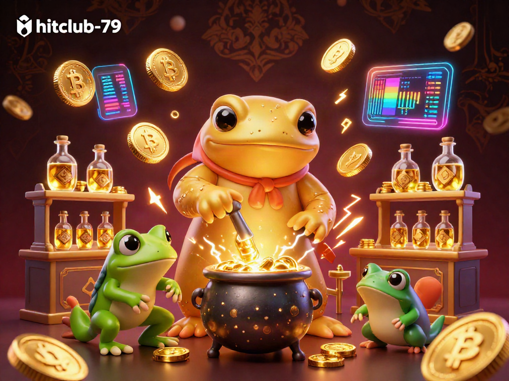 Engage with the online casino experience at hitclub-79 featuring vibrant characters and dynamic gold elements.