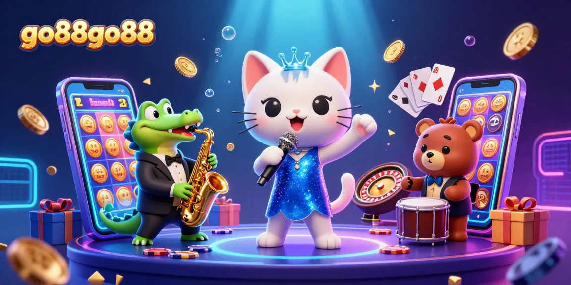Join the excitement of go88go88 with vibrant casino elements in an engaging 3D scene featuring lively characters.