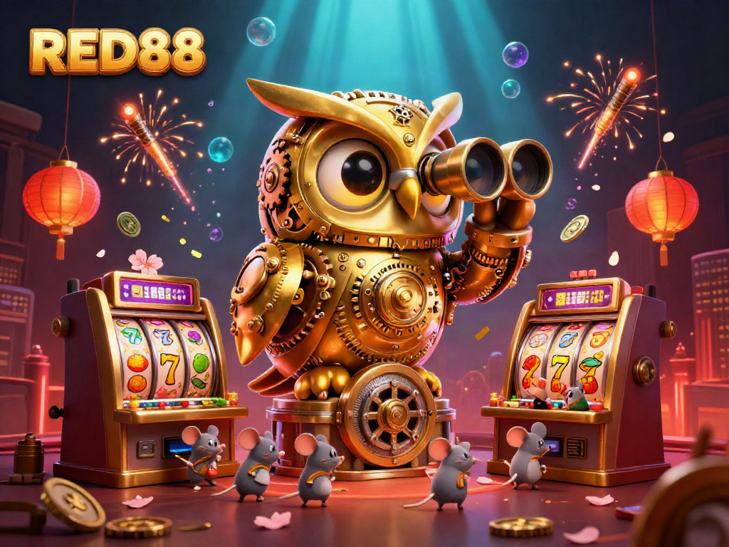 Experience the thrill of RED88 casino with a vibrant illustration of dynamic characters and elements.