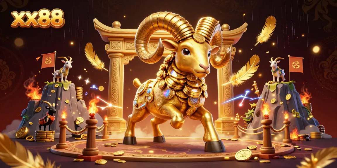 Engage with exciting gambling experiences at xx88, featuring a dramatic golden ram charging through a vibrant casino scene.