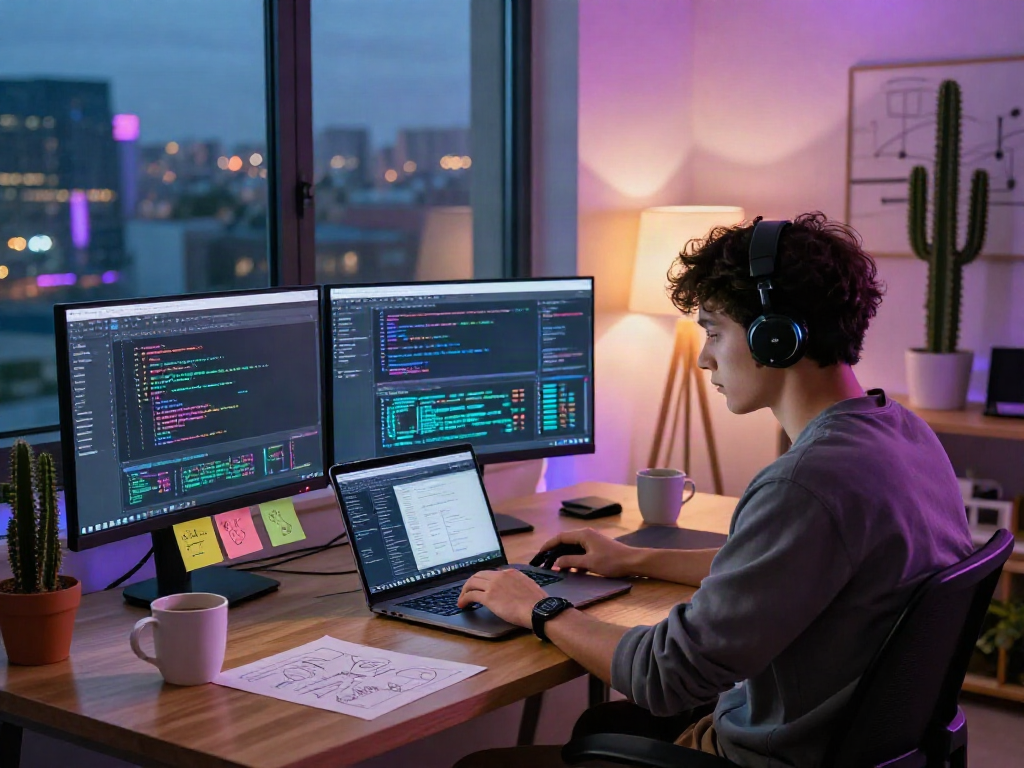 Dynamic tech workspace showcasing AI innovations with 18+ ai programming activities and modern design elements.