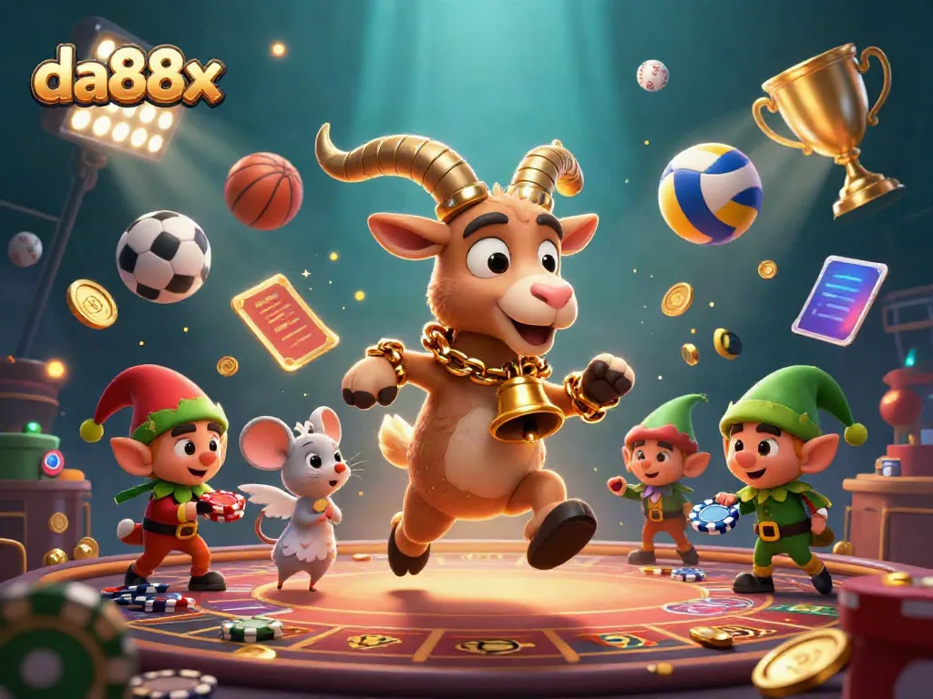 Experience thrilling gaming moments with da88x featuring festive characters in a lively casino
