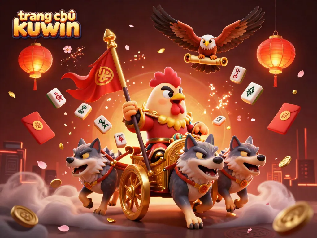 Experience thrilling gameplay at trang chủ kuwin with a vibrant illustration of a rooster warlord and dynamic casino elements.