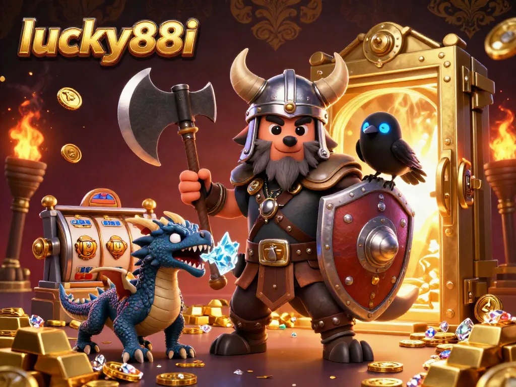 Experience the excitement of lucky88i with dynamic slot reels and treasures in a vibrant casino scene.