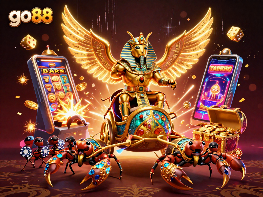 Experience go88's thrilling world of casinos with a vibrant 3D illustration featuring captivating gaming elements.