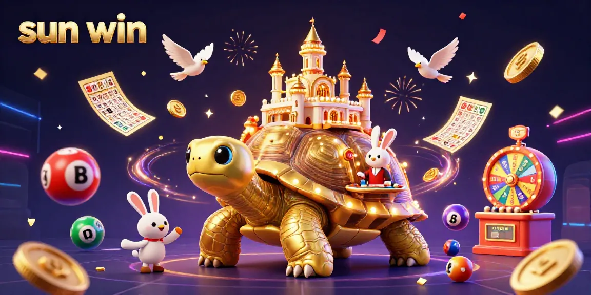 Engage with the thrilling world of sun win through a vibrant 3D casino scene filled with dynamic game elements and festive energy.