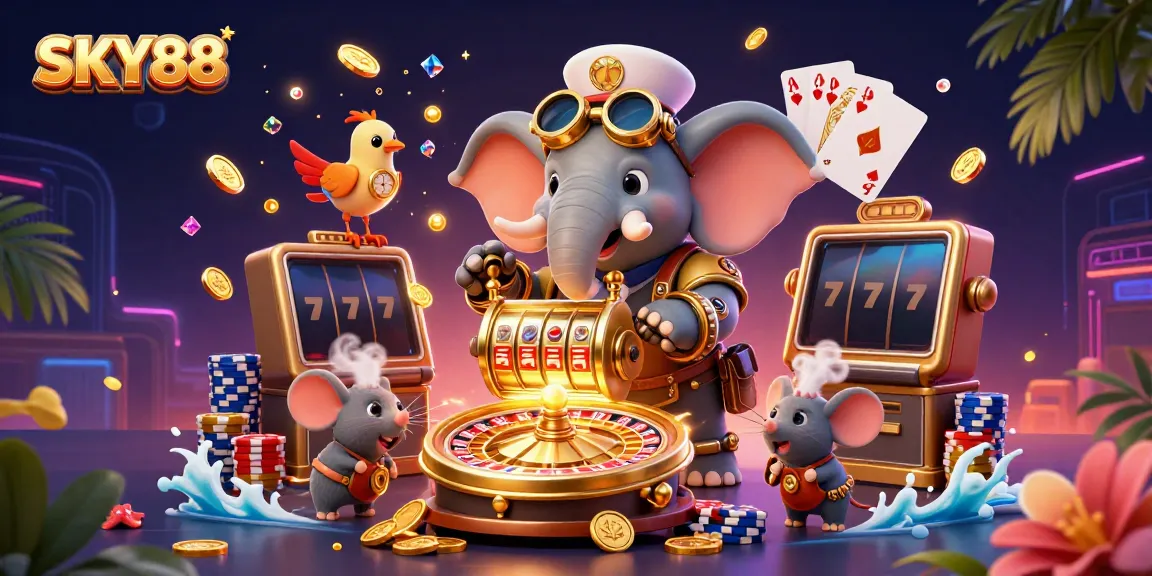 Spin lucky reels and win big at SKY88 with a thrilling steampunk casino scene.
