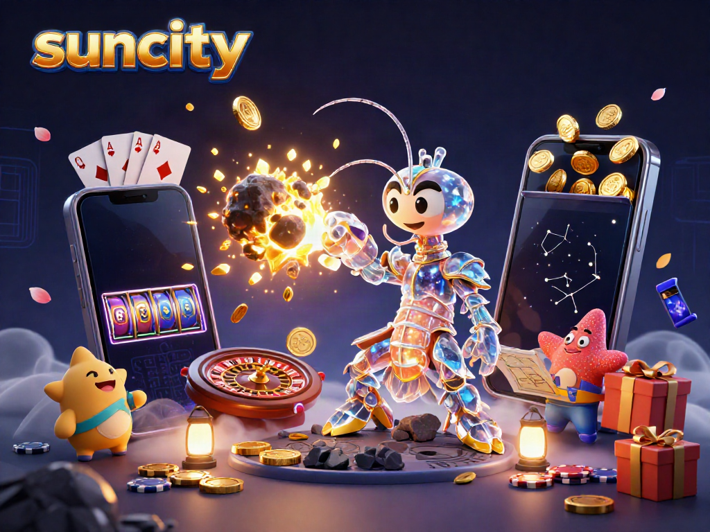 Experience the excitement of suncity as characters interact with vibrant casino elements in a dynamic scene.