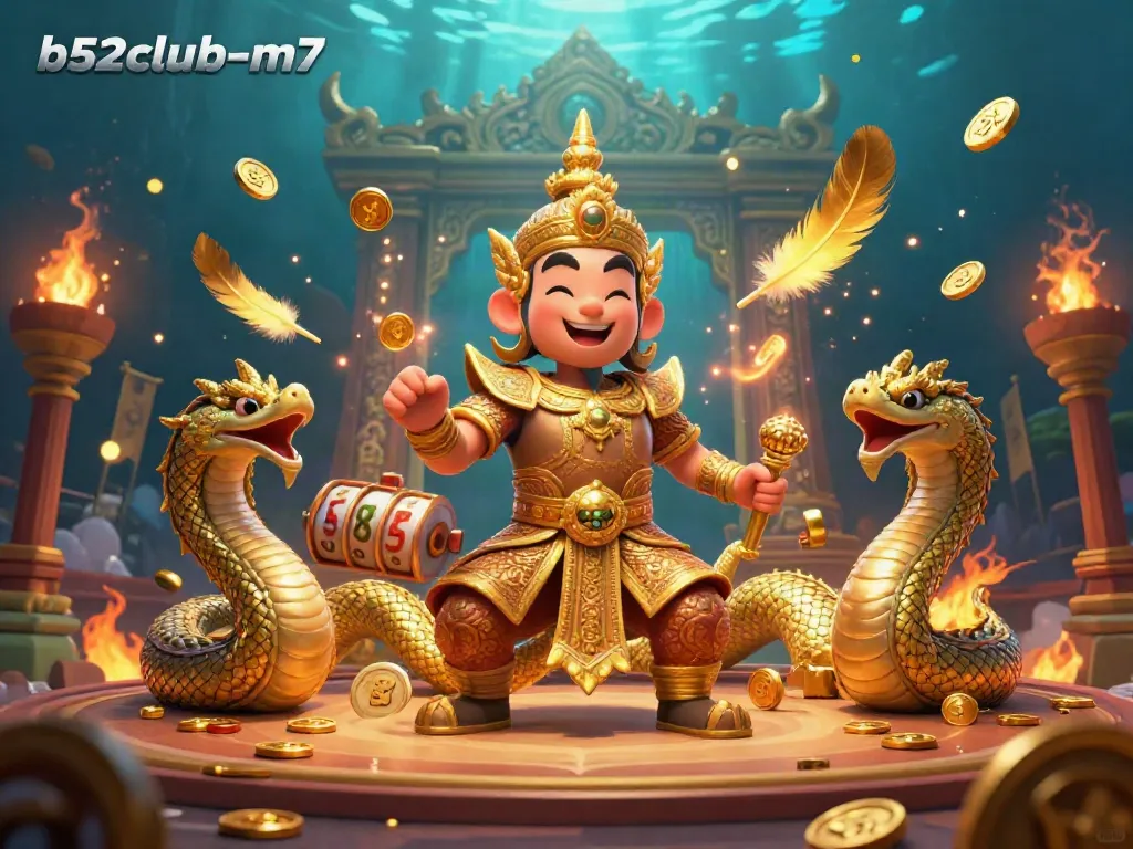 Join the action at b52club-m7 with dynamic slots scene showcasing golden guardian and Naga serpents.