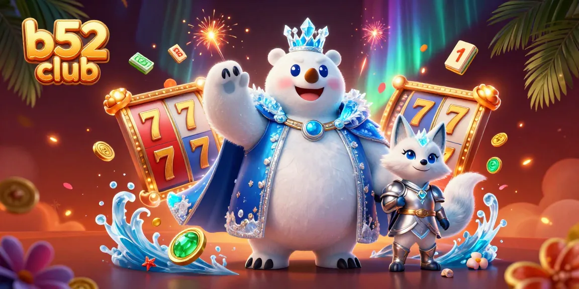 B52 club features a polar bear and snow fox with casino elements creating a vibrant gaming atmosphere.