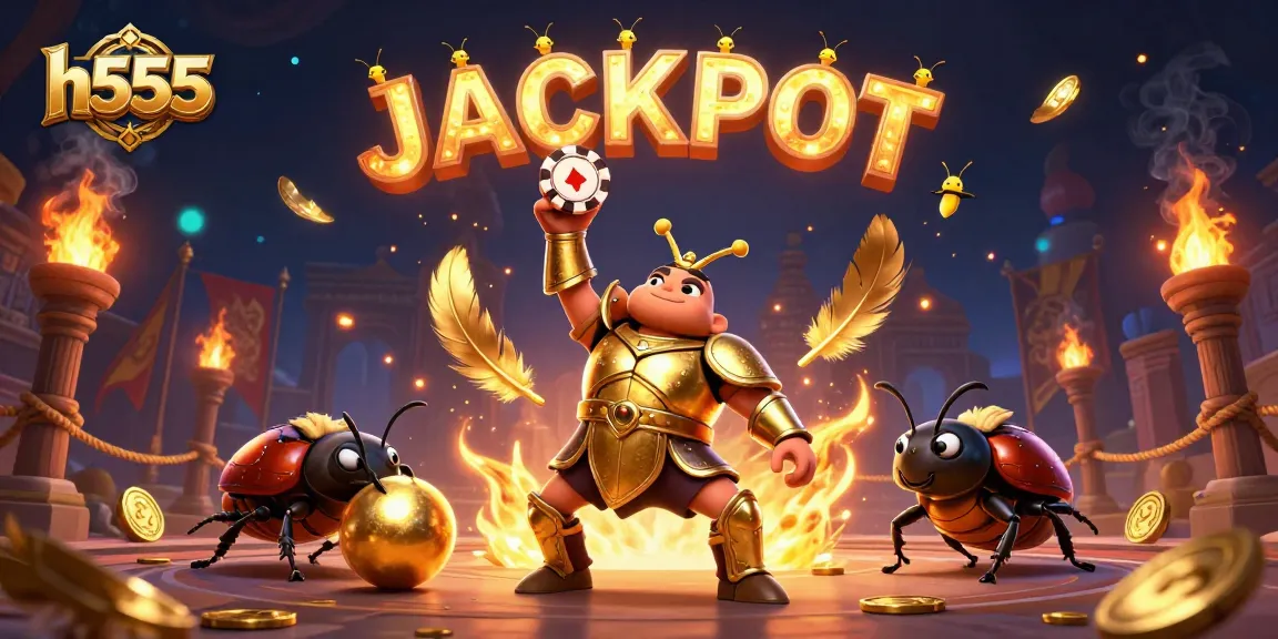 Experience thrilling wins with h555 in a vibrant cartoon casino scene highlighting jackpots.