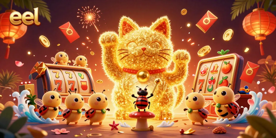 Experience thrilling casino action with eel-themed illustrations of a lucky cat and dynamic game elements.