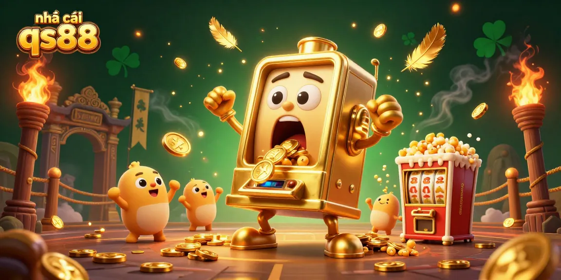 Experience the thrill at nhà cái qs88 with huge jackpots pouring from a golden slot machine.