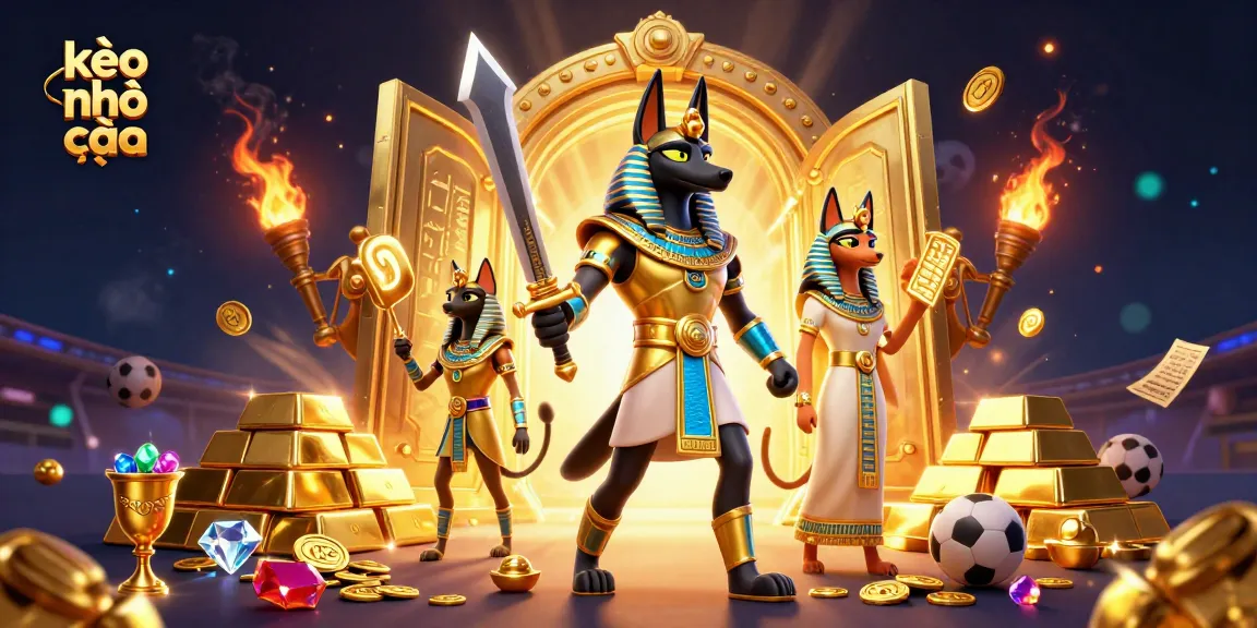 Engage with kèo nhà cái betting strategies as Anubis and Bastet embrace wealth in a vibrant casino scene.