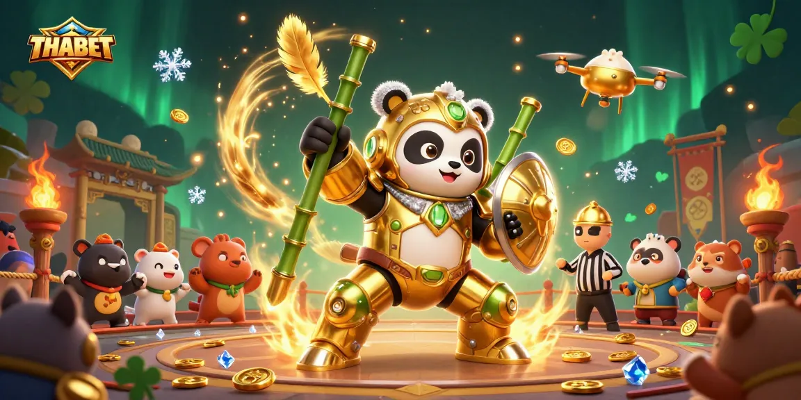 Engage with THABET in a vibrant casino fighting arena filled with golden tokens and exciting action.