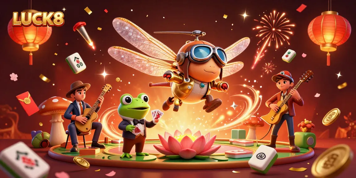 Experience the excitement of LUCK8 in this vibrant casino-themed scene with animated characters.