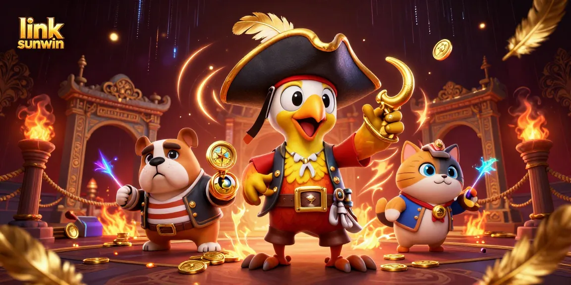 Experience thrilling gameplay at link sunwin with our vibrant 3D pirate-themed casino illustration.