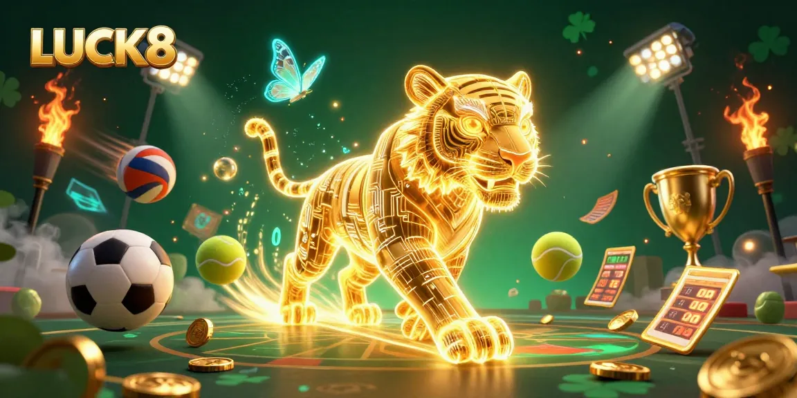 Experience the dynamic thrill of LUCK8’s casino, witnessing the stunning golden tiger and vibrant gaming elements.