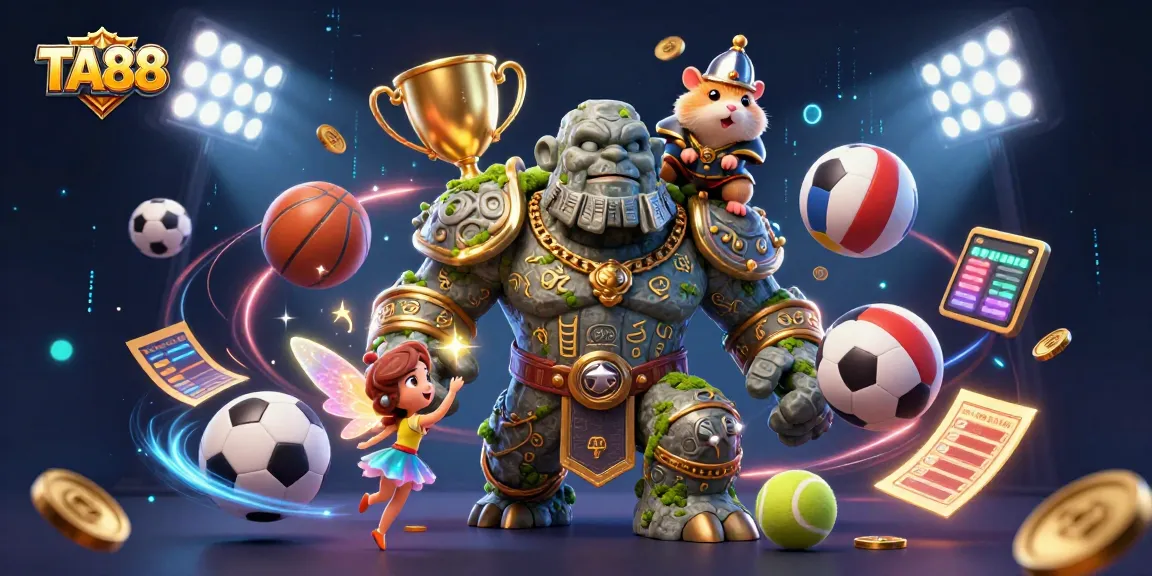 TA88 highlights thrilling sports betting excitement with animated characters and dynamic casino elements.