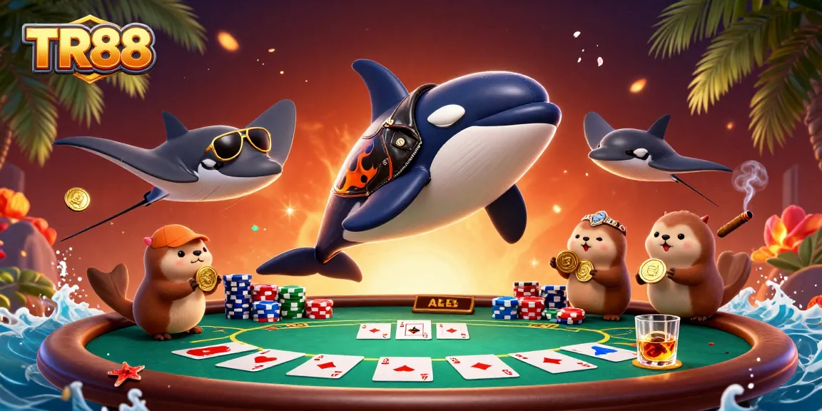 Experience thrilling poker action at TR88 with vibrant characters and casino elements.