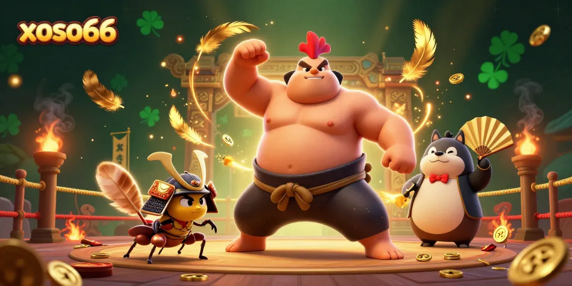 Engage with the vibrant scene at xoso66, showcasing a powerful sumo character and dynamic gameplay elements.