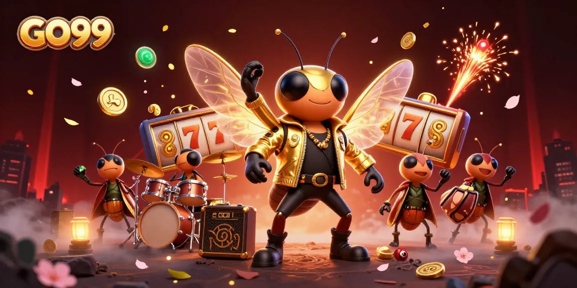 Experience the excitement of GO99 with vibrant games, slot reels, and festive elements.