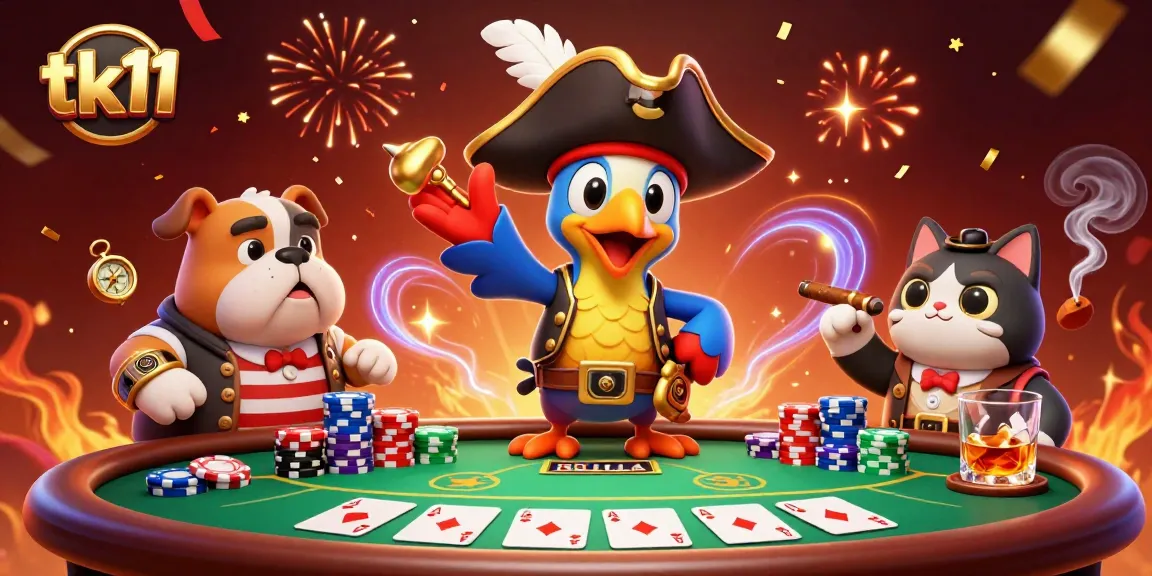Engage with tk11's exciting poker scene featuring colorful chips and charismatic characters.
